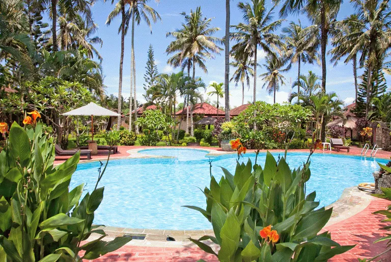 Bild från en pool på ett av hotellen på Lombok 